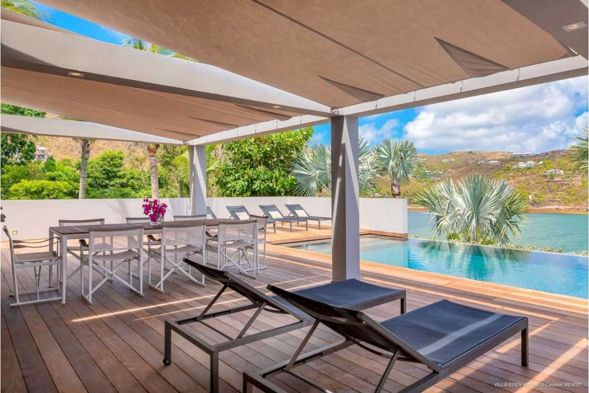 Shaded outdoor dining area
