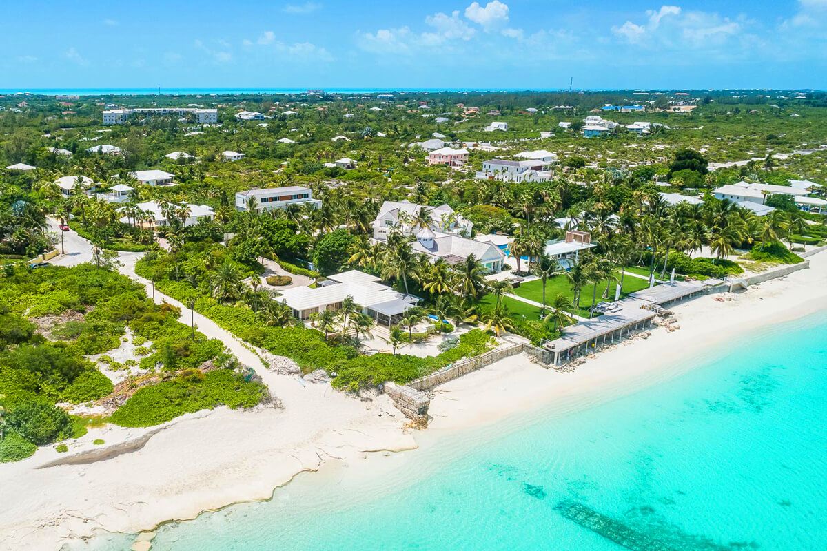 An aerial view of the property in relation to Grace Bay beach