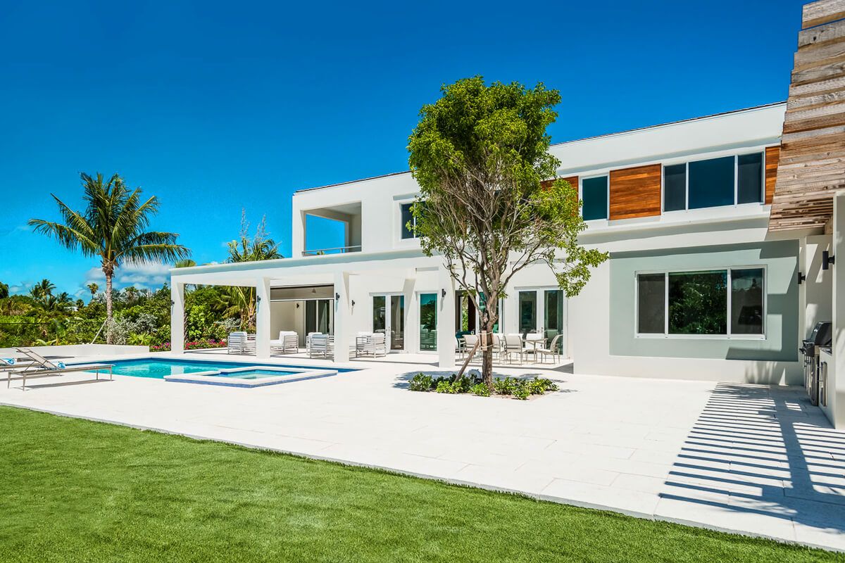 An expansive pool and patio area