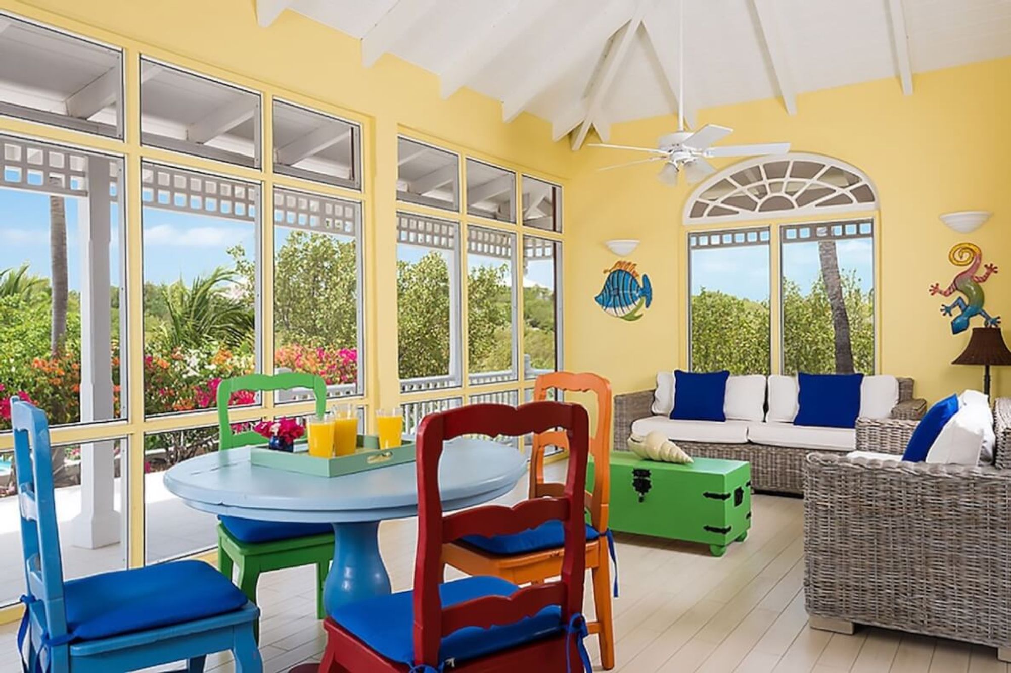 Casual dining area with screened in porch 