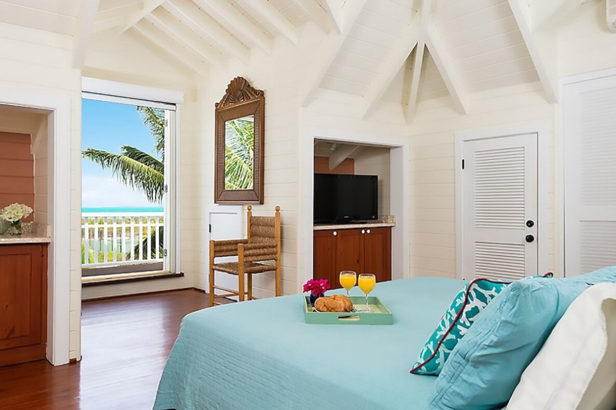 Master bedroom with access to terrace and views of the Caribbean 