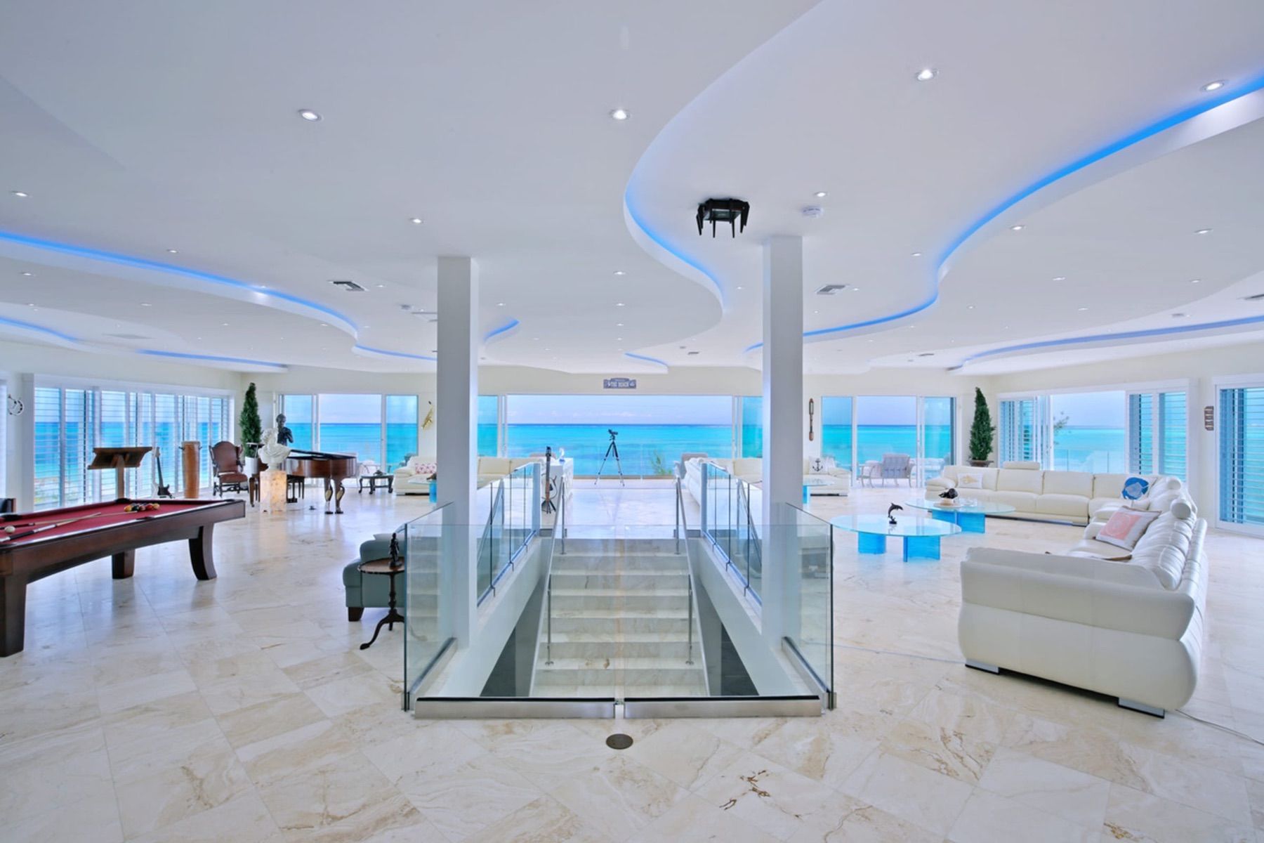 Expansive living area has endless views of the ocean