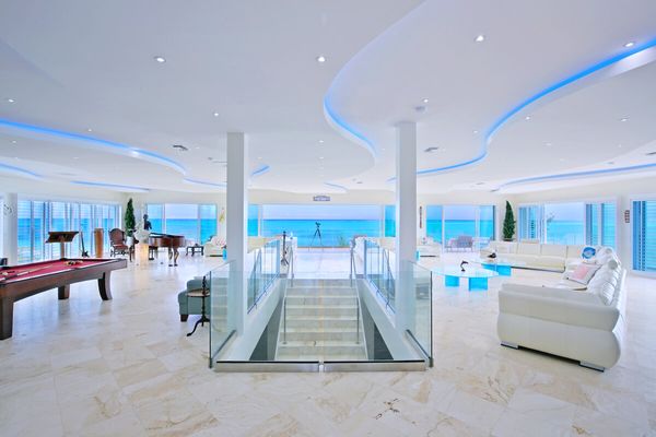 Expansive living area has endless views of the ocean