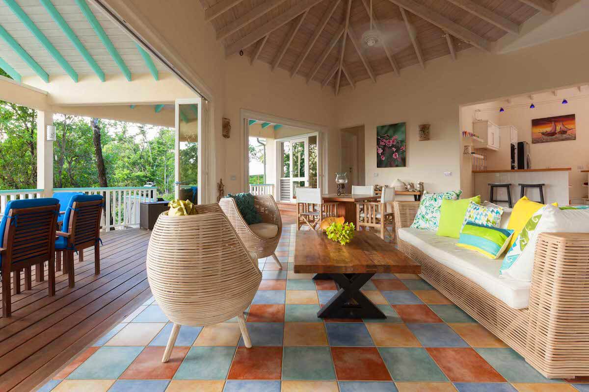 The living area opens to the pool deck