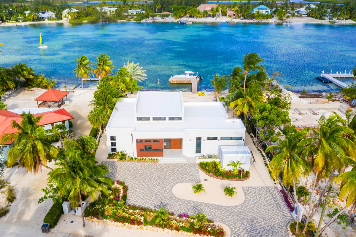 Aerial view of the villa and bay