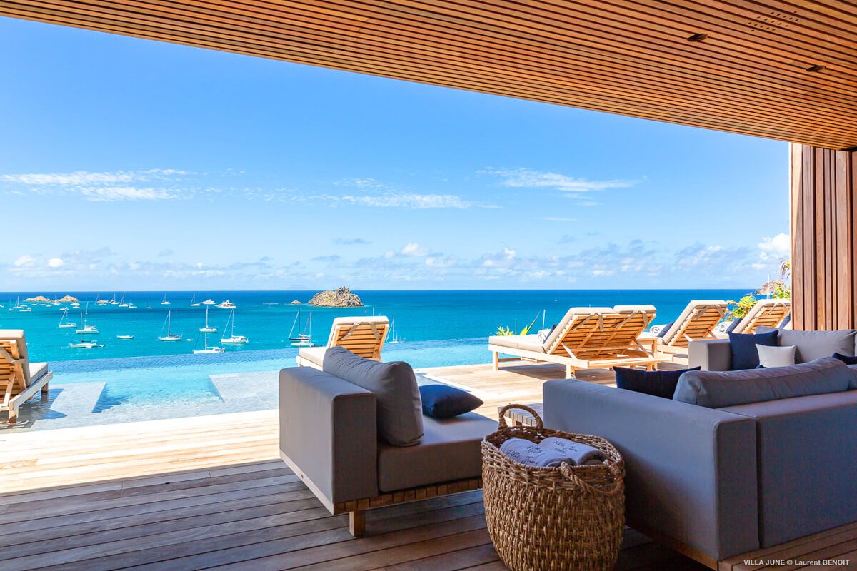 June overlooks Gustavia Harbor from its beautiful deck