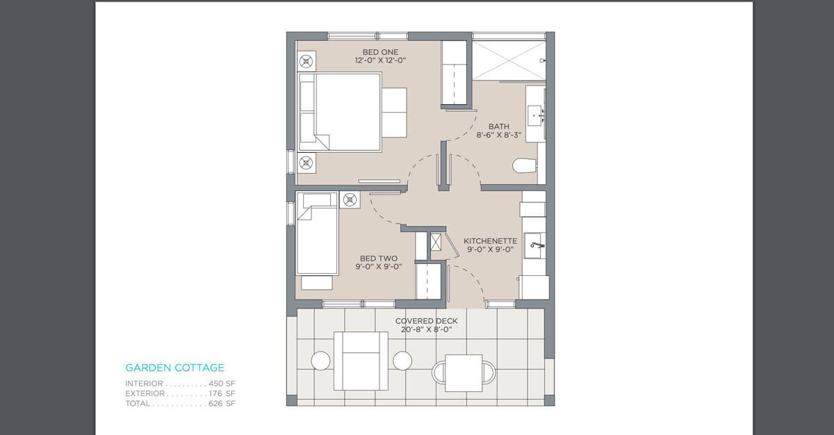 Two bedroom cottage floor plan