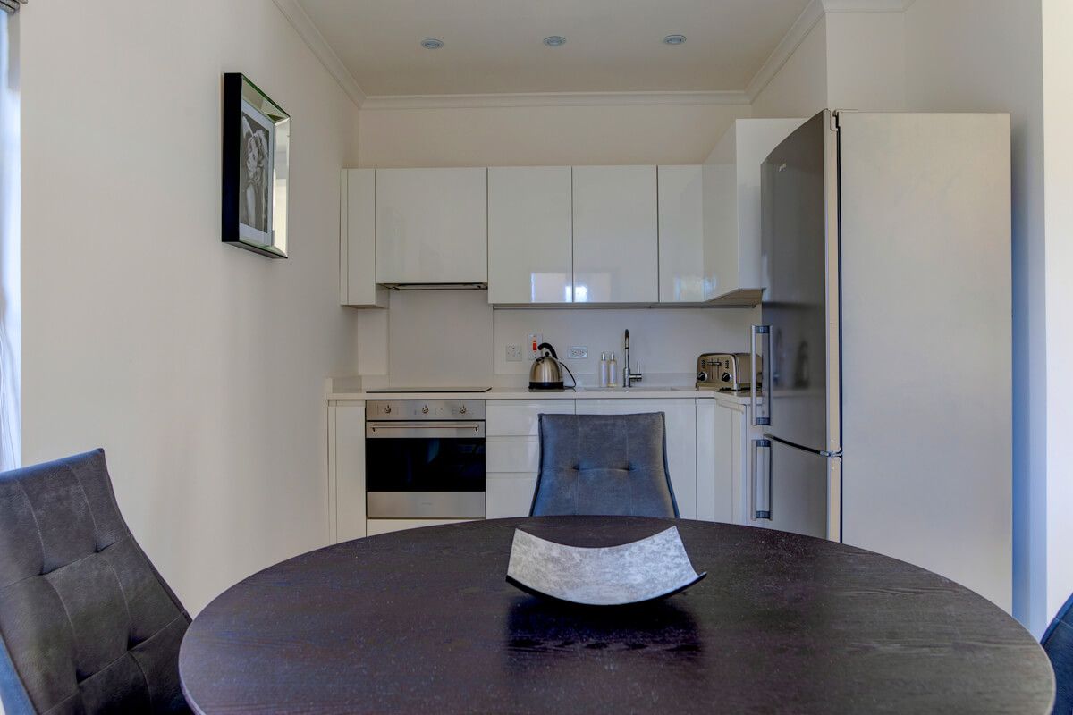 The guest cottage kitchen and dining area