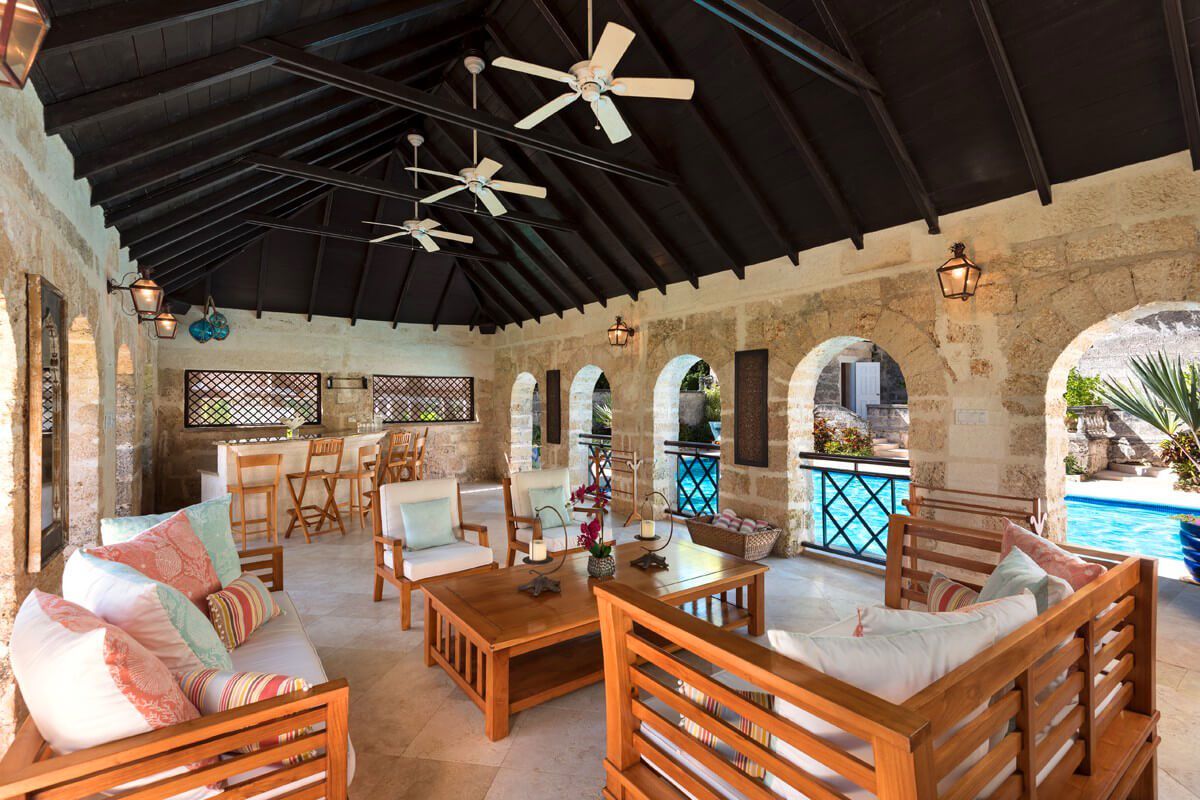 The pool house sitting area