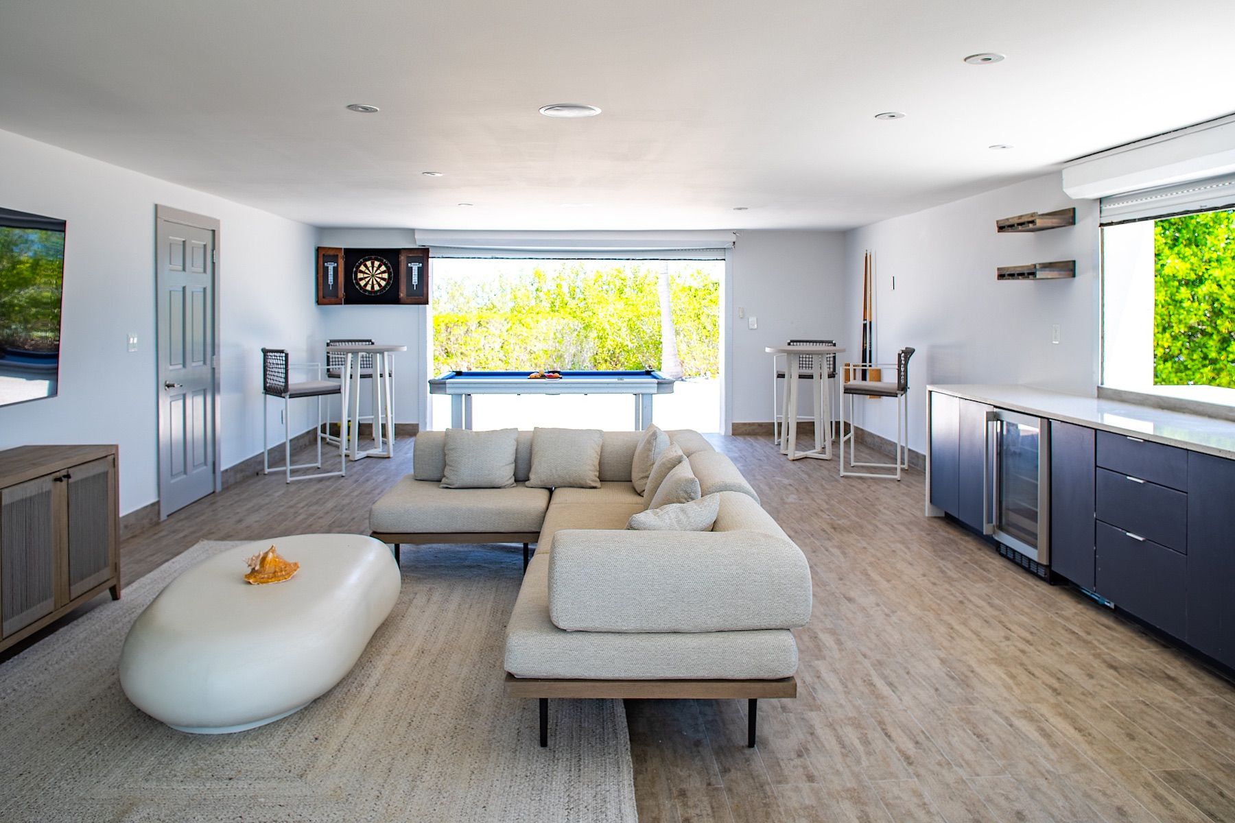 A fun bar and games room on the lower level