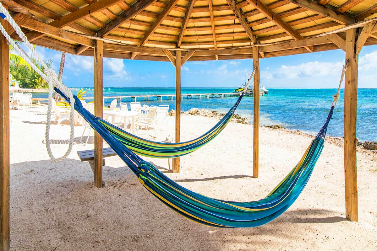 Beachside palapa shaded hammock