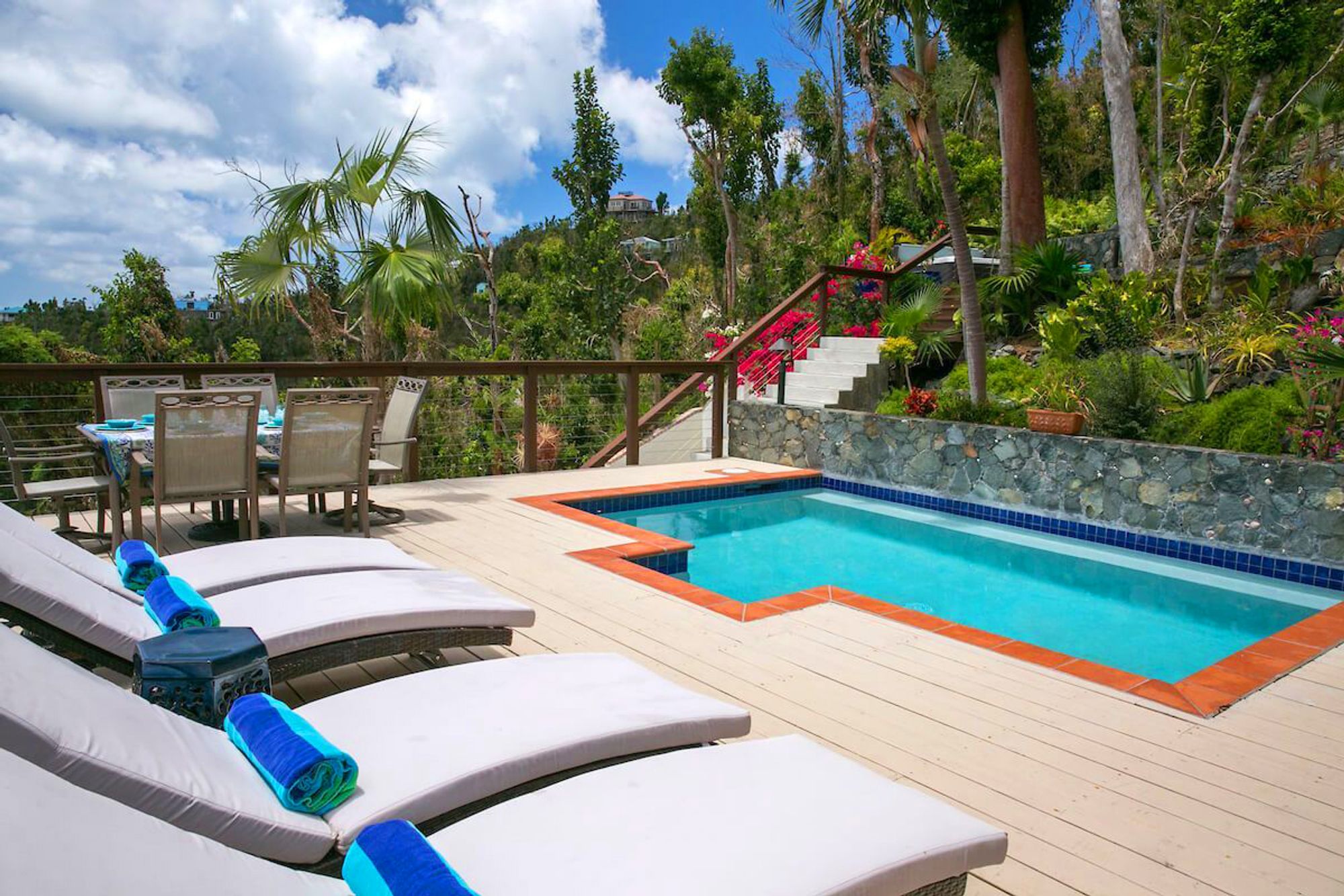 Sun loungers in the pool area