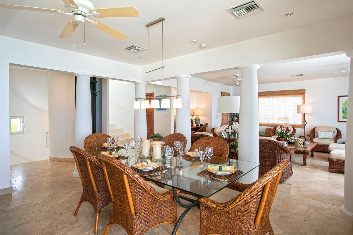 Dining area seats six