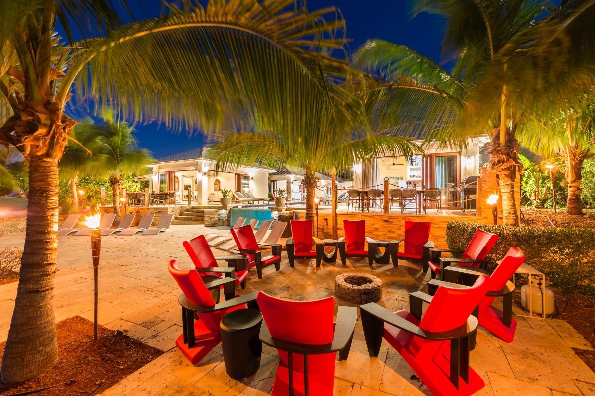 Cocktail area by a fire pit