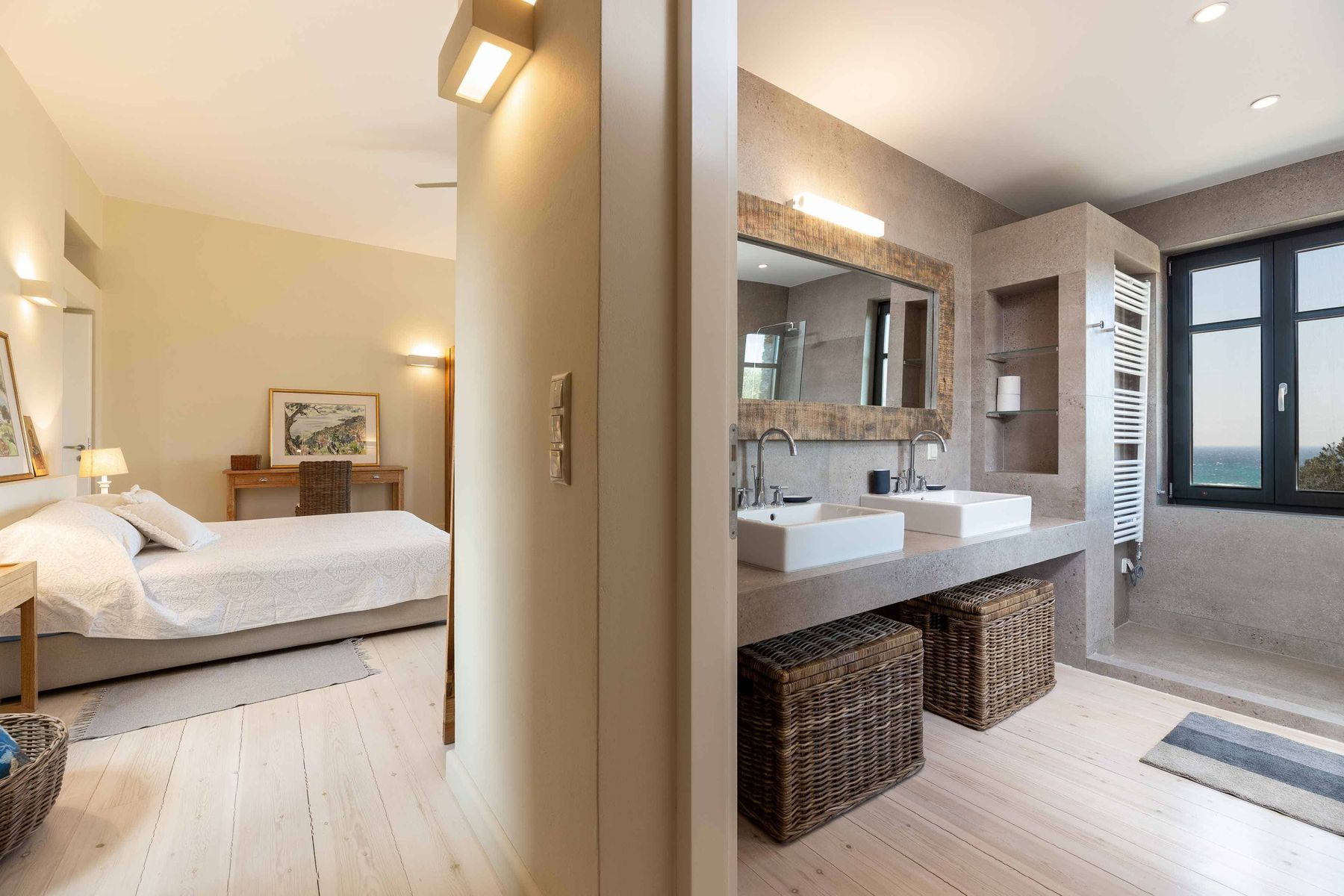 Main house, ensuite shower room with double basins