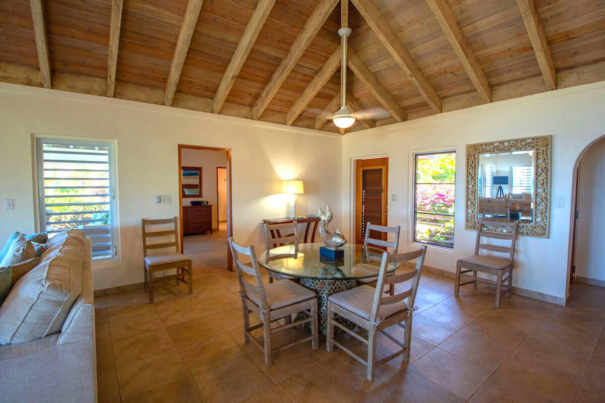 The dining table seats four