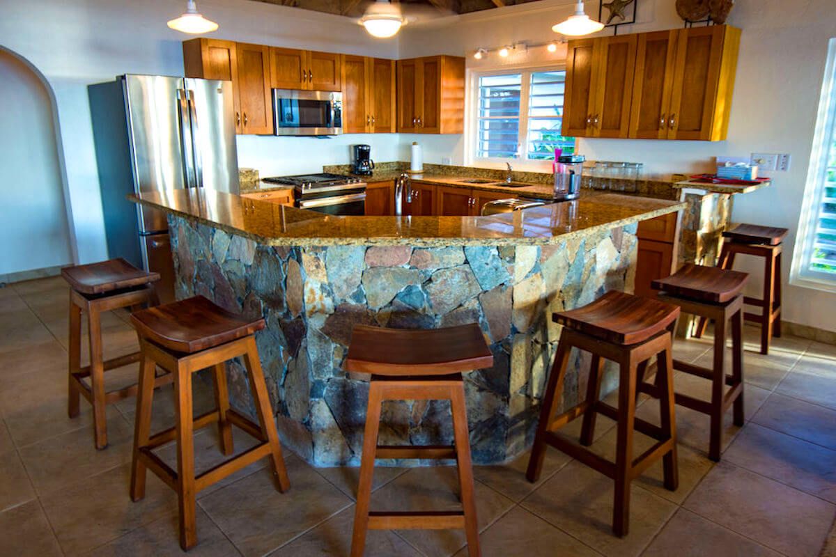 The breakfast bar seats five