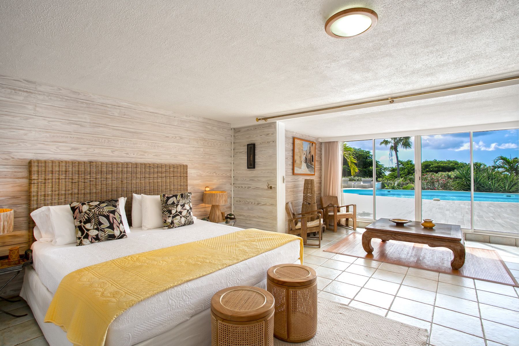 Bedroom with pool views