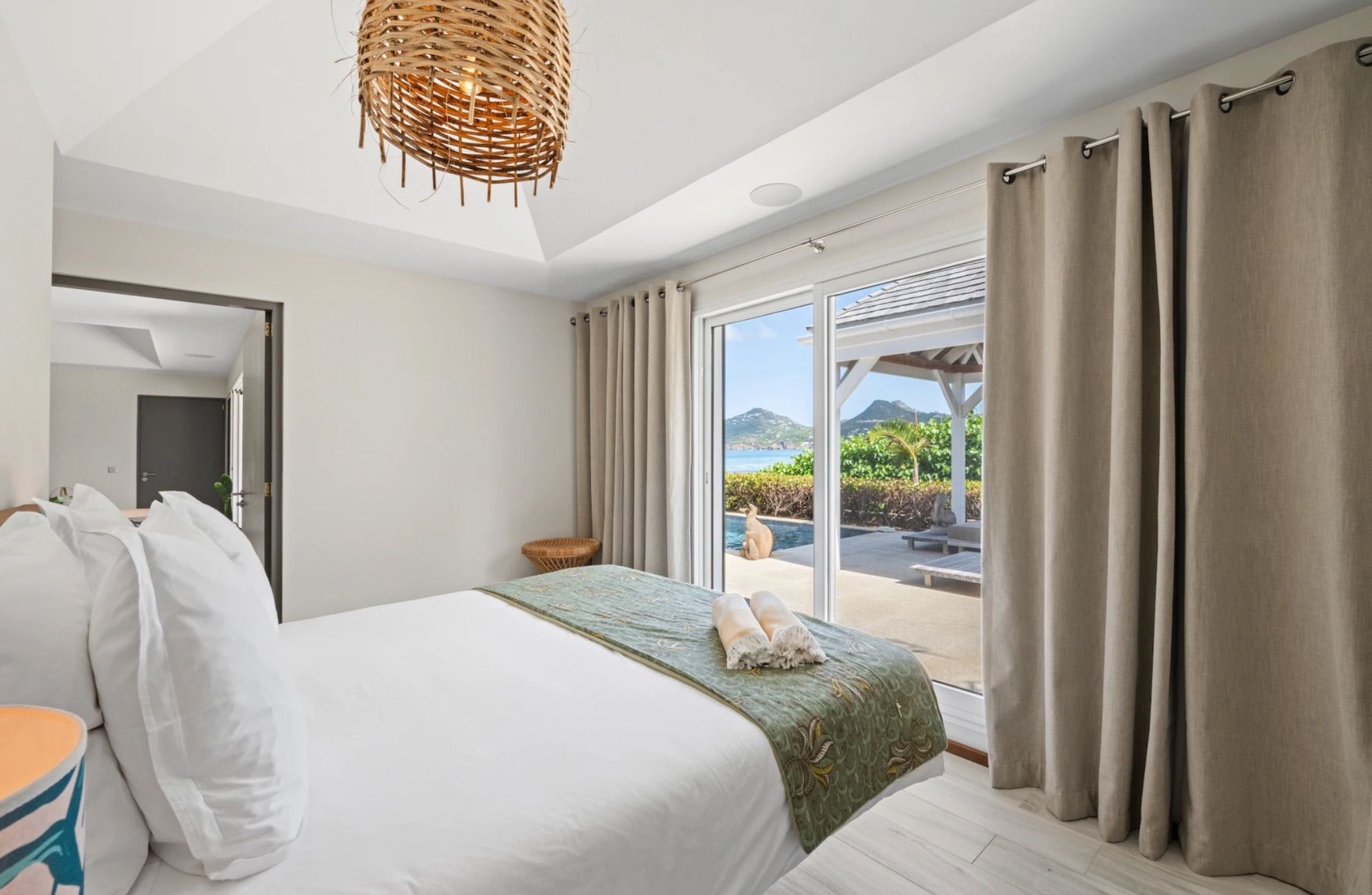 Bedroom with pool views