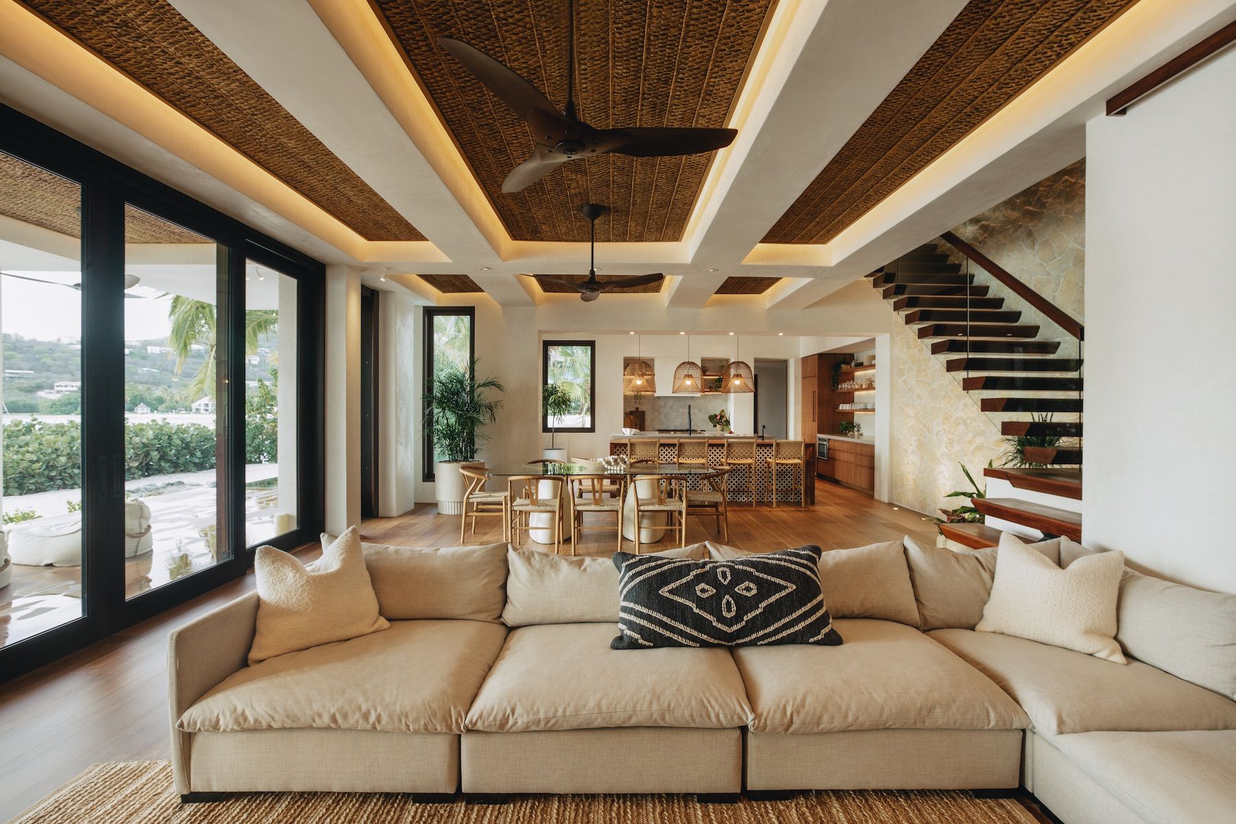 One living area with comfortable seating and views
