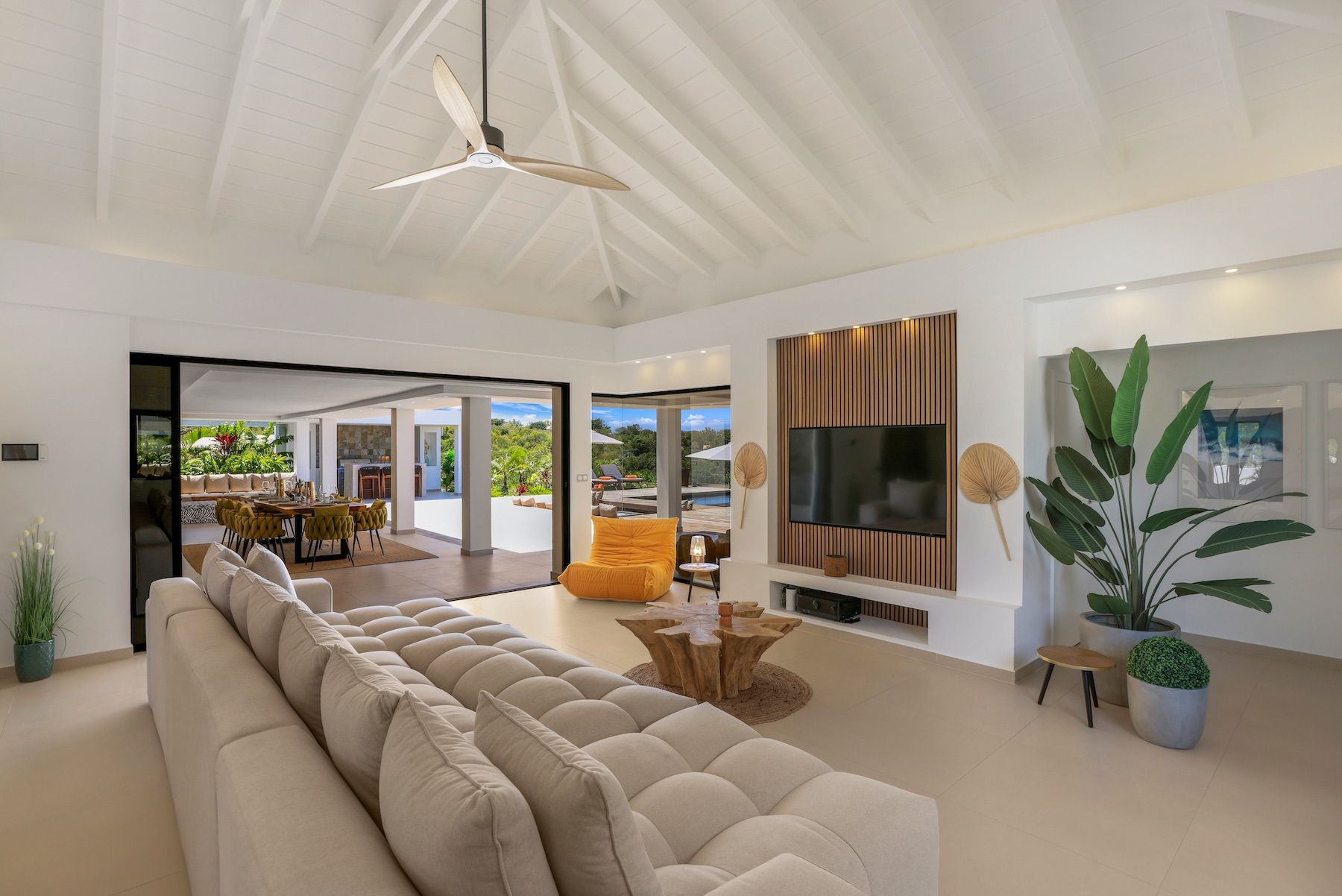 Open living area with views to the pool