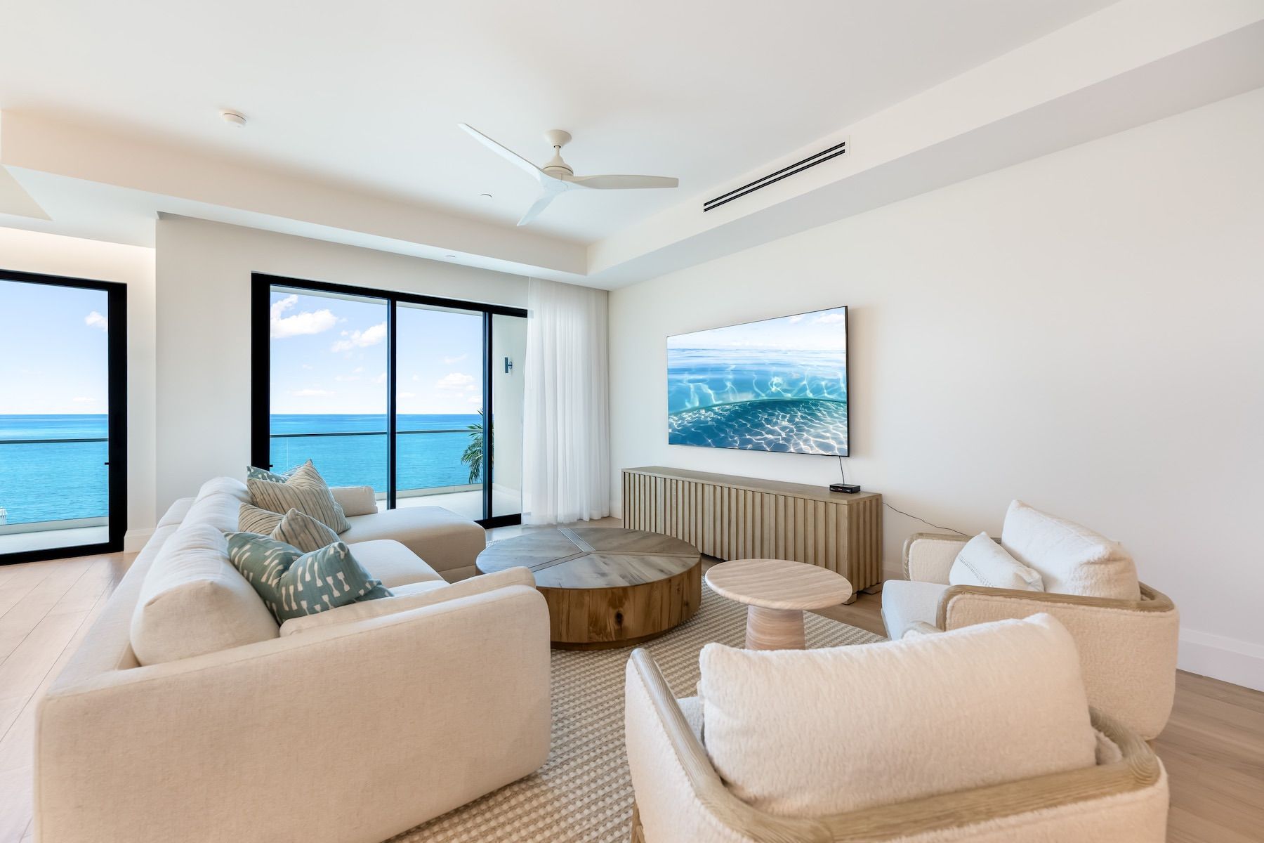 Open living area with views out to the ocean.