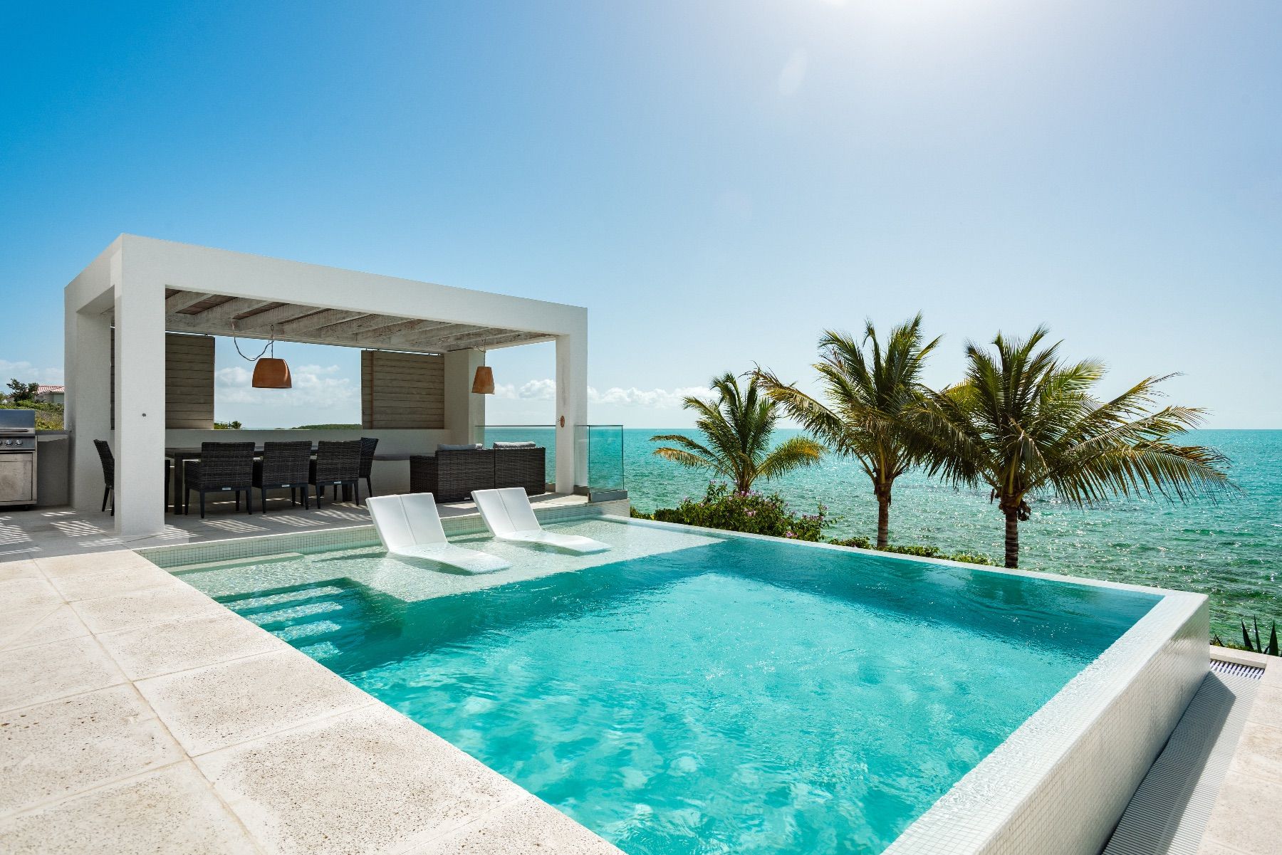 Main swimming pool with views to the sea