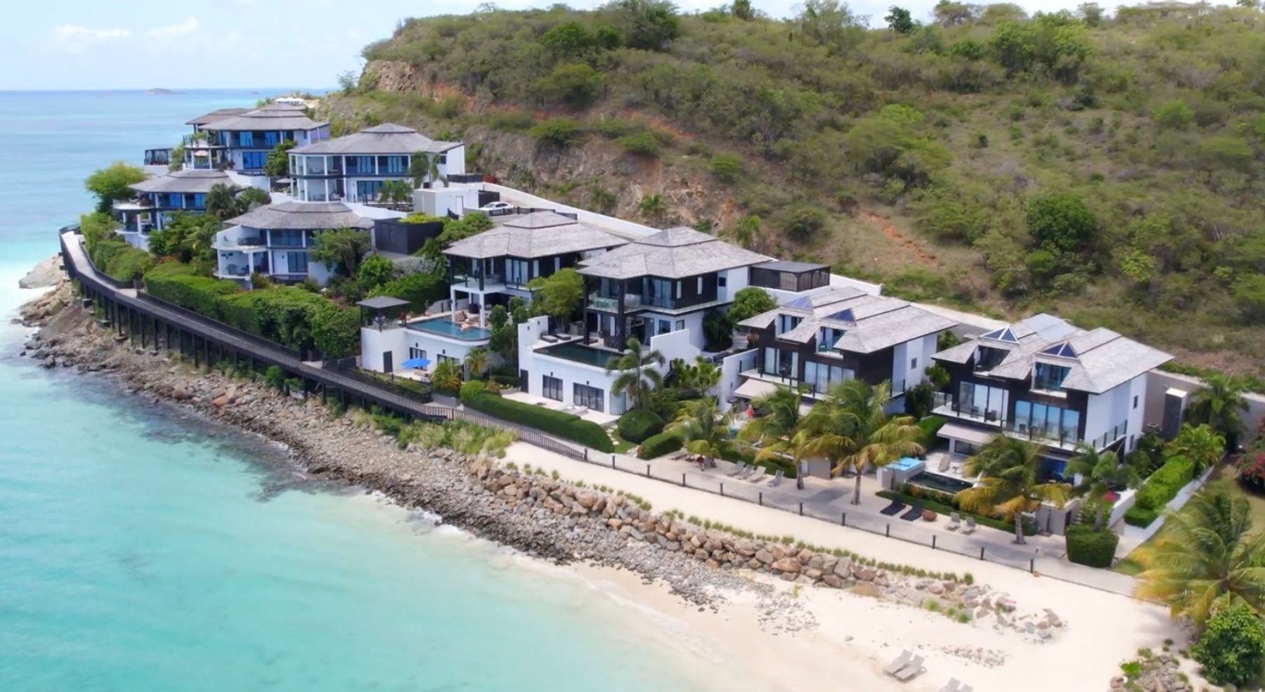 Aerial of the resort villas. - Beachcomber is the last villa on the right. 