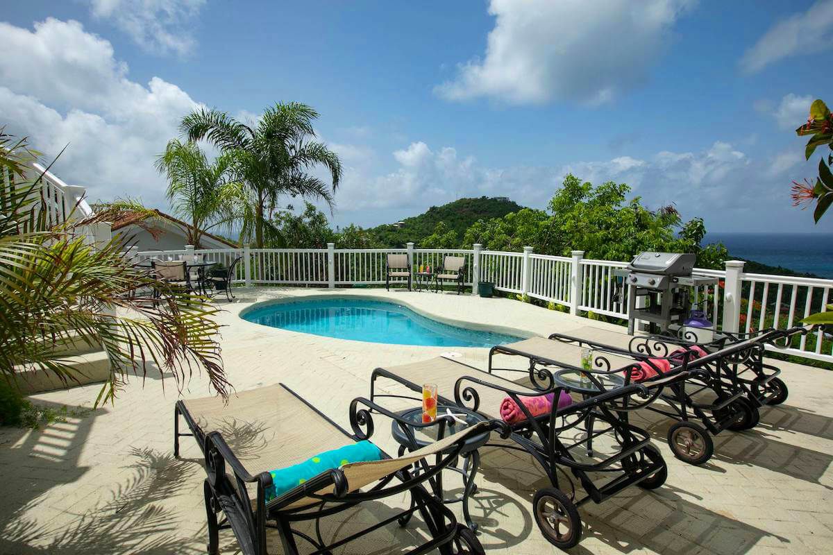 Unicorn Villa is situated on a hillside overlooking Fish Bay