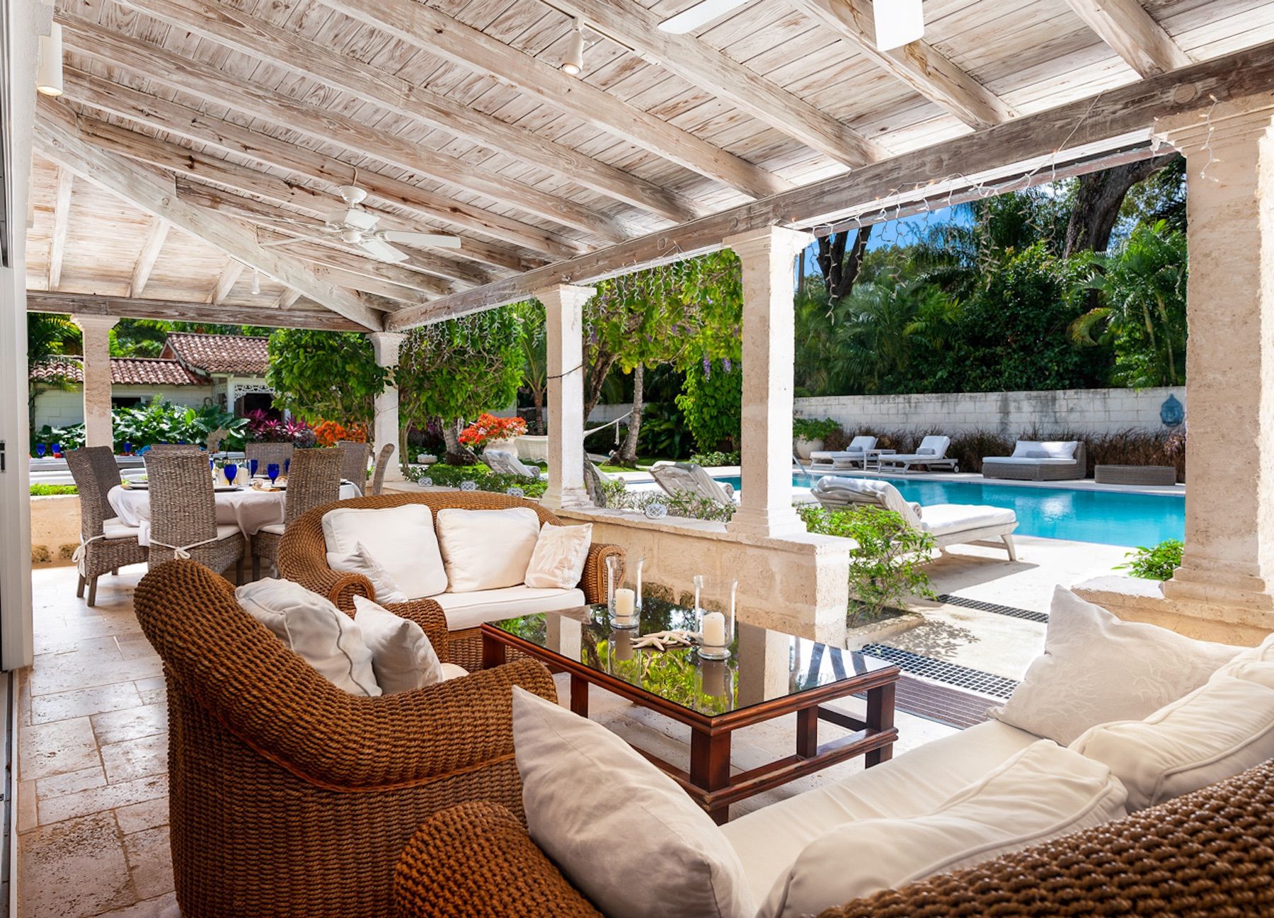 Outdoor covered patio sitting area