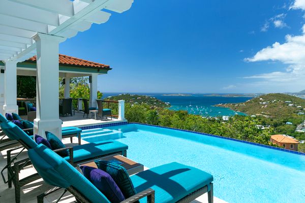 Poolside views from the prestigious Abrigado Villa in Virgin Grand Estates