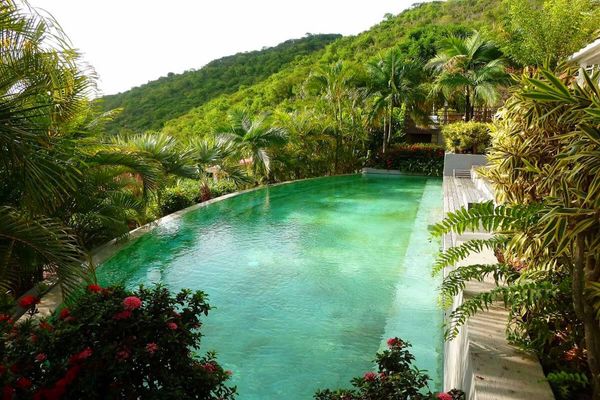 Fabrizia Villa offers a great pool nestled on the hillside over Gustavia Harbor