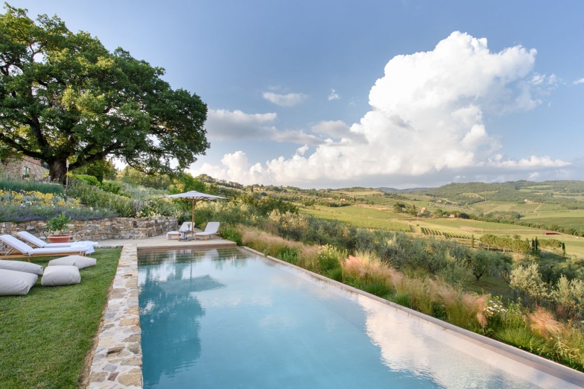 Swimming pool with countryside views