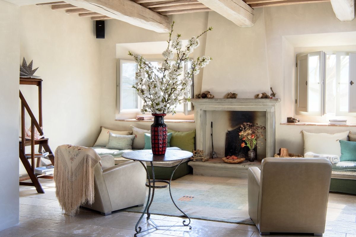 Fireplace with adjacent  seating