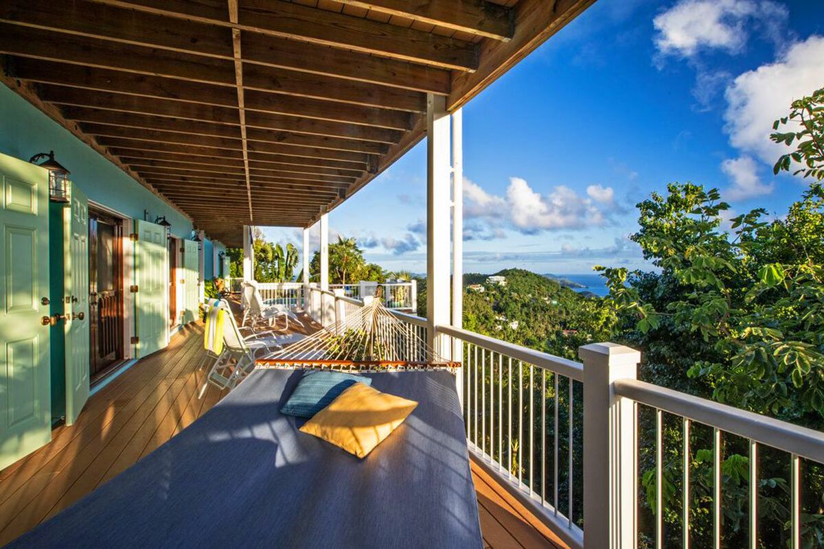 A hammock on the balcony breezeway