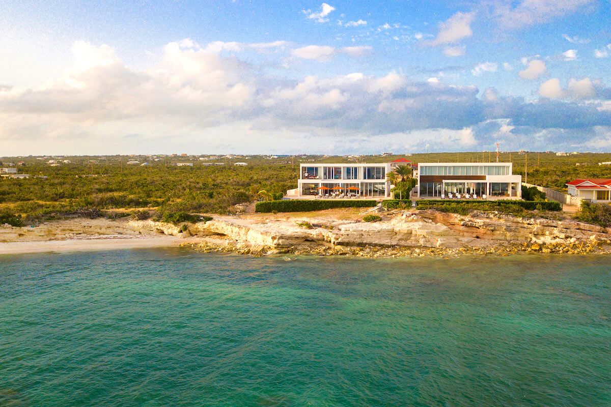 Aerial view of the villas from the ocean