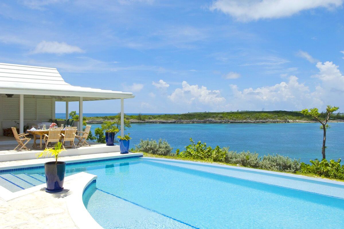 The swimming pool has open ocean views