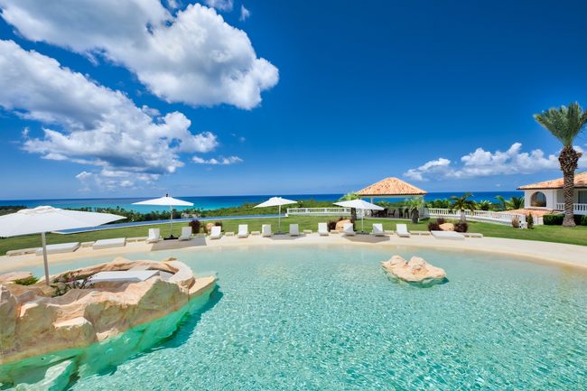 Plenty of loungers surround the swimming pool