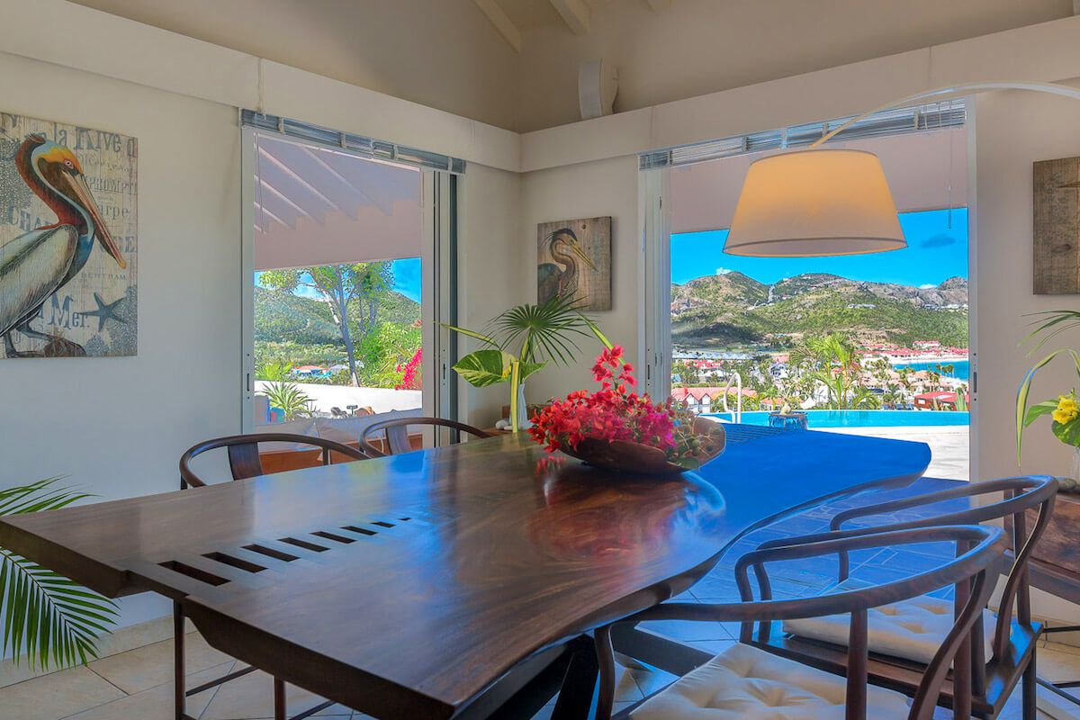 Dining table has ocean views