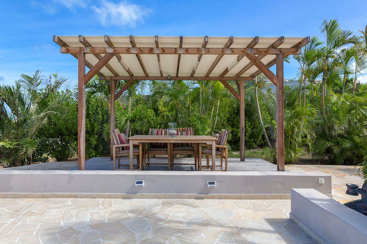 A shaded pergola for out door dining