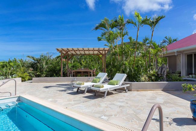 SAS Villa sits on a hillside overlooking St. Jean Bay