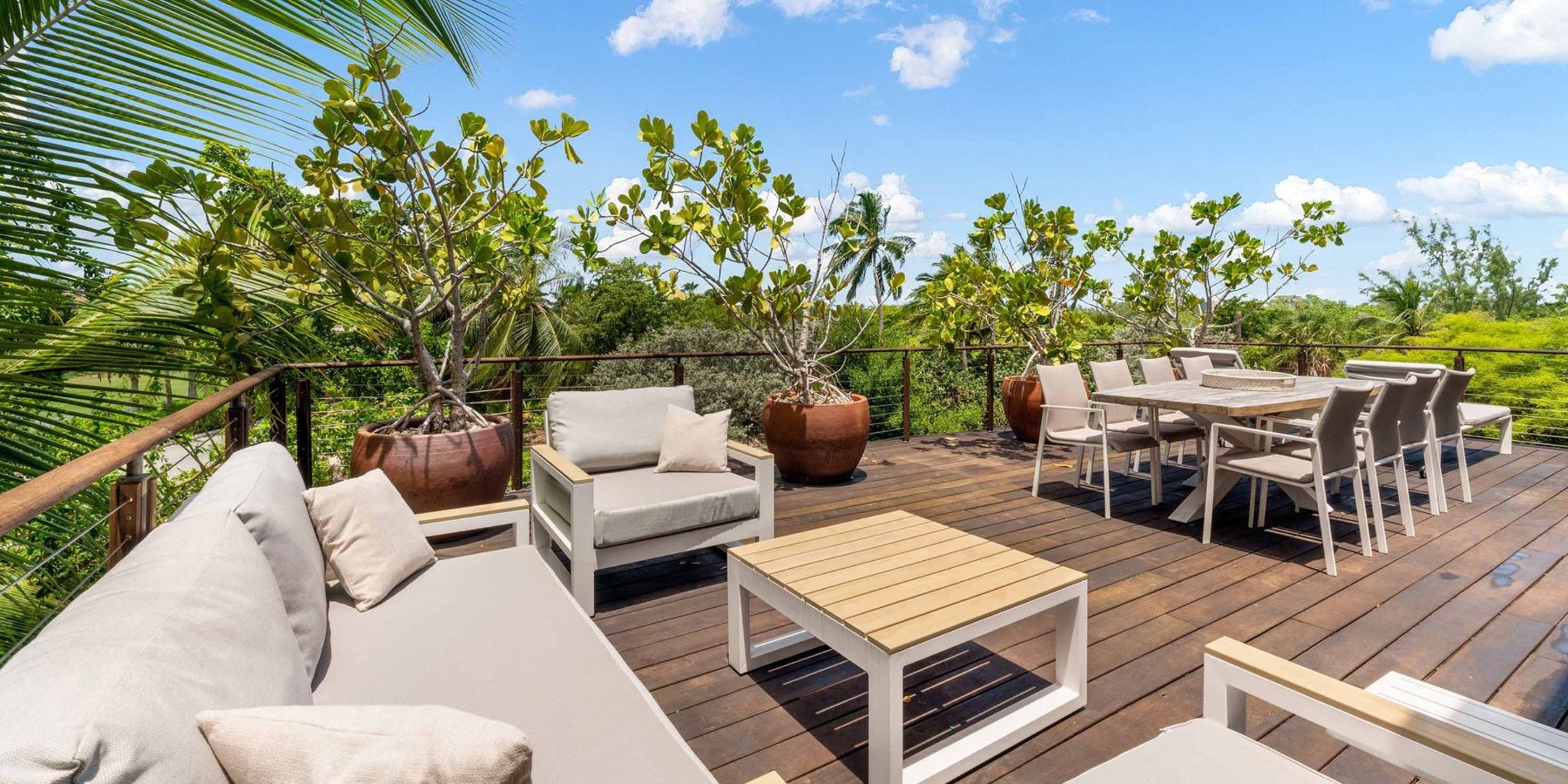 Comfortable furnishings and additional alfresco dining on the sun deck