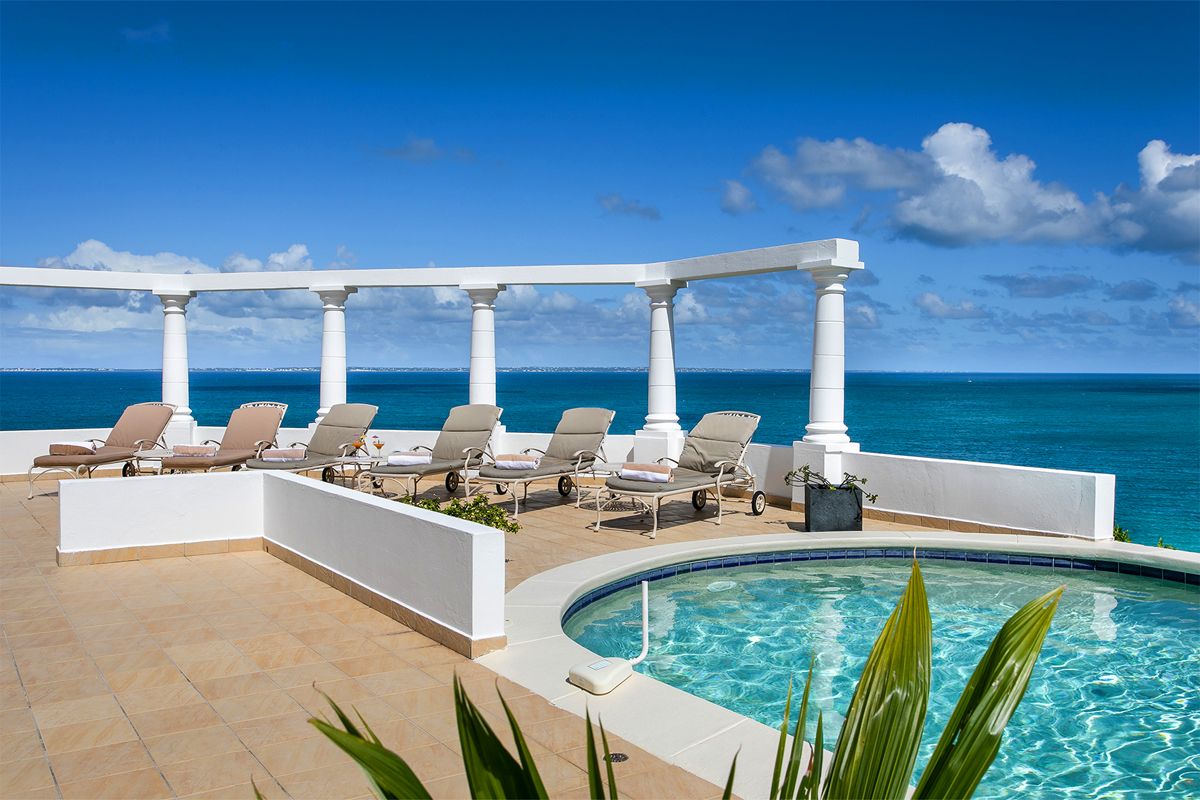 Pool area and sun loungers