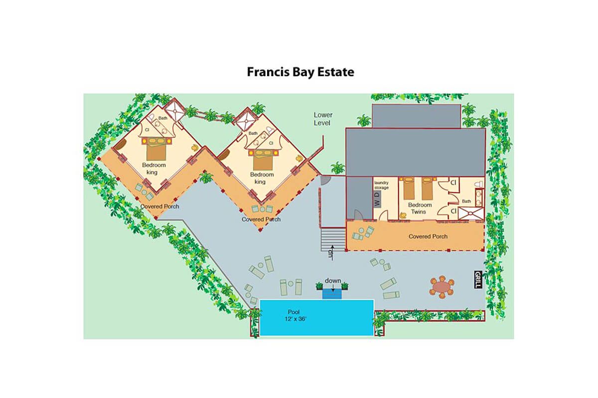 Francis Bay Estate Villa lower level floor plan