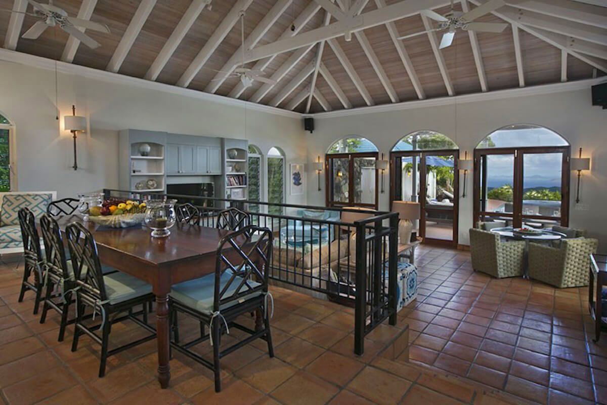 The dining area overlooks the living space