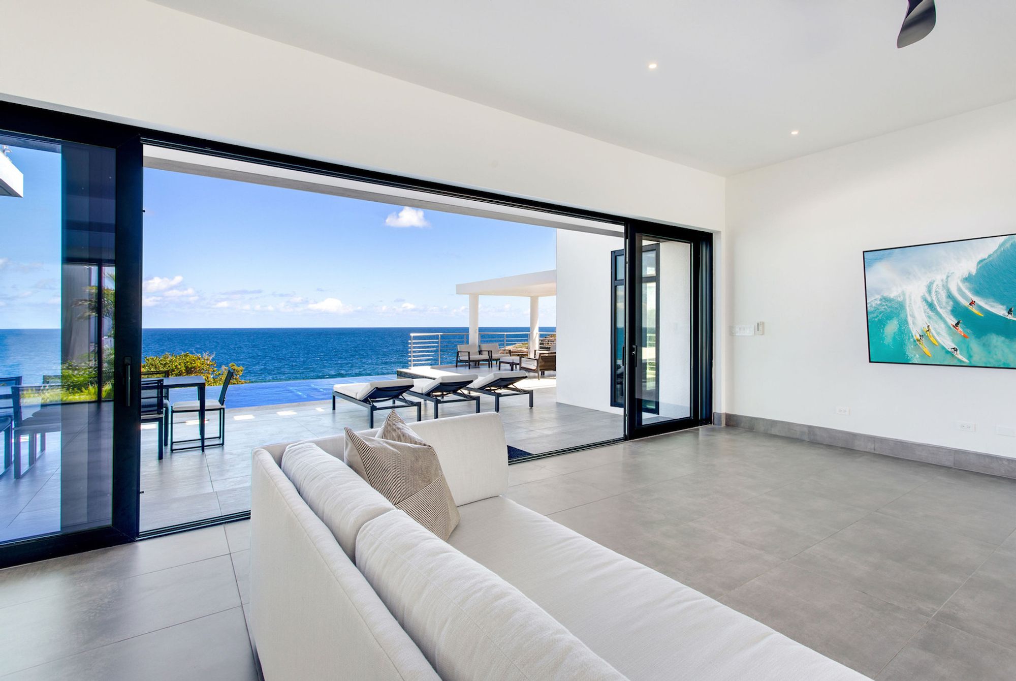 Relax in the living area and enjoy the sea views