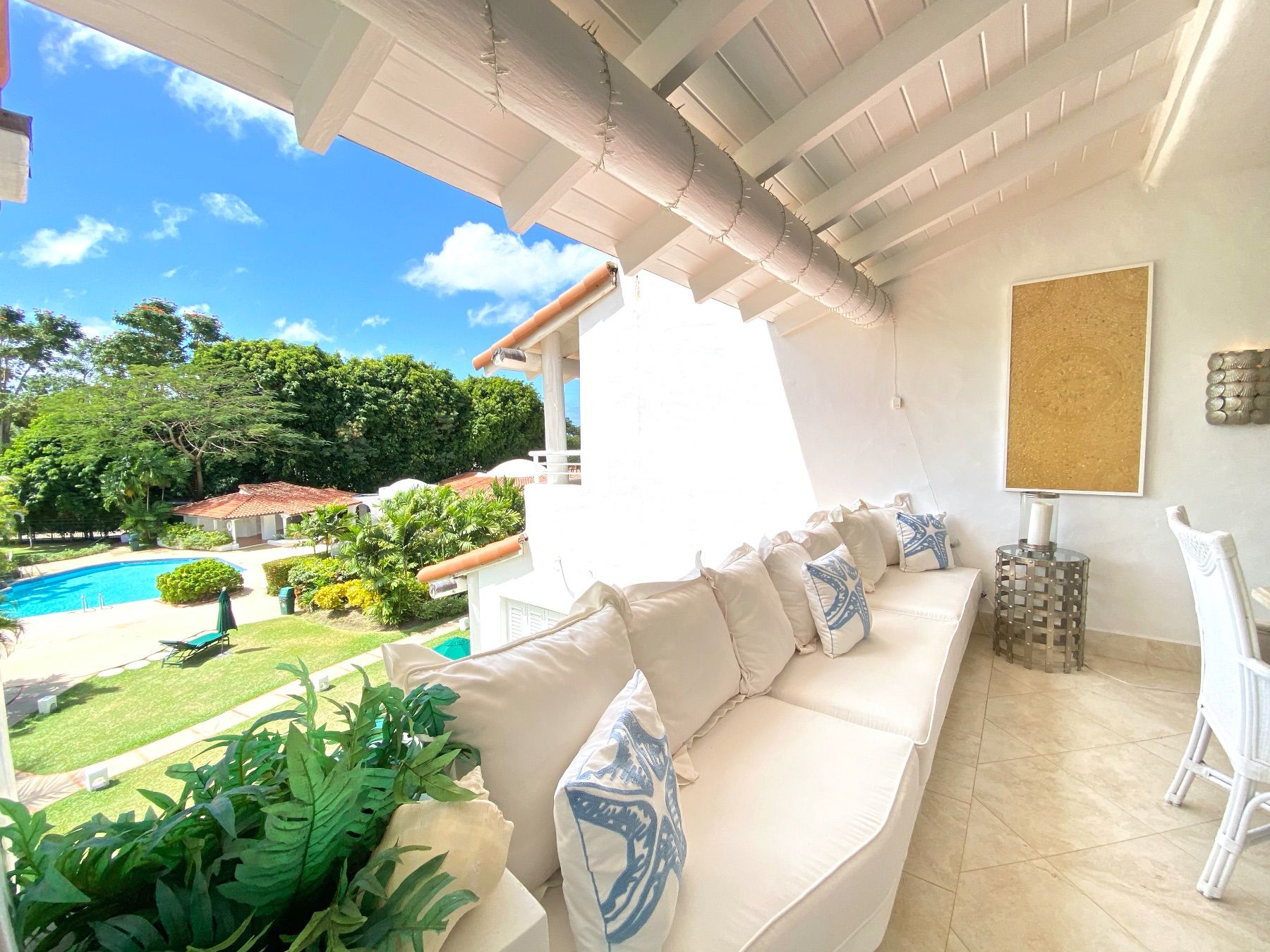 Terrace with views out to the communal pool