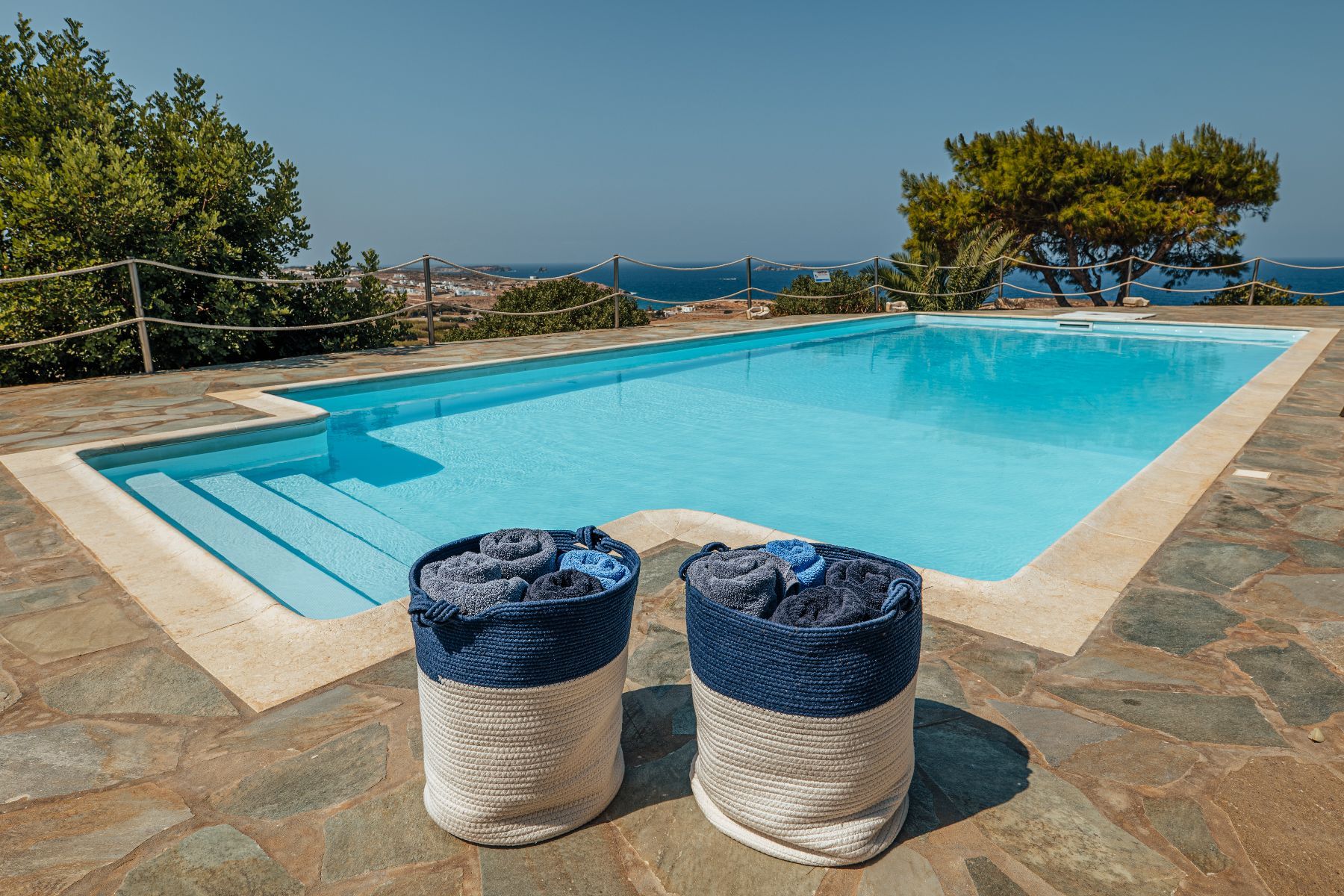 Take a dip in the private swimming pool with roman step entry and breathtaking sea views.