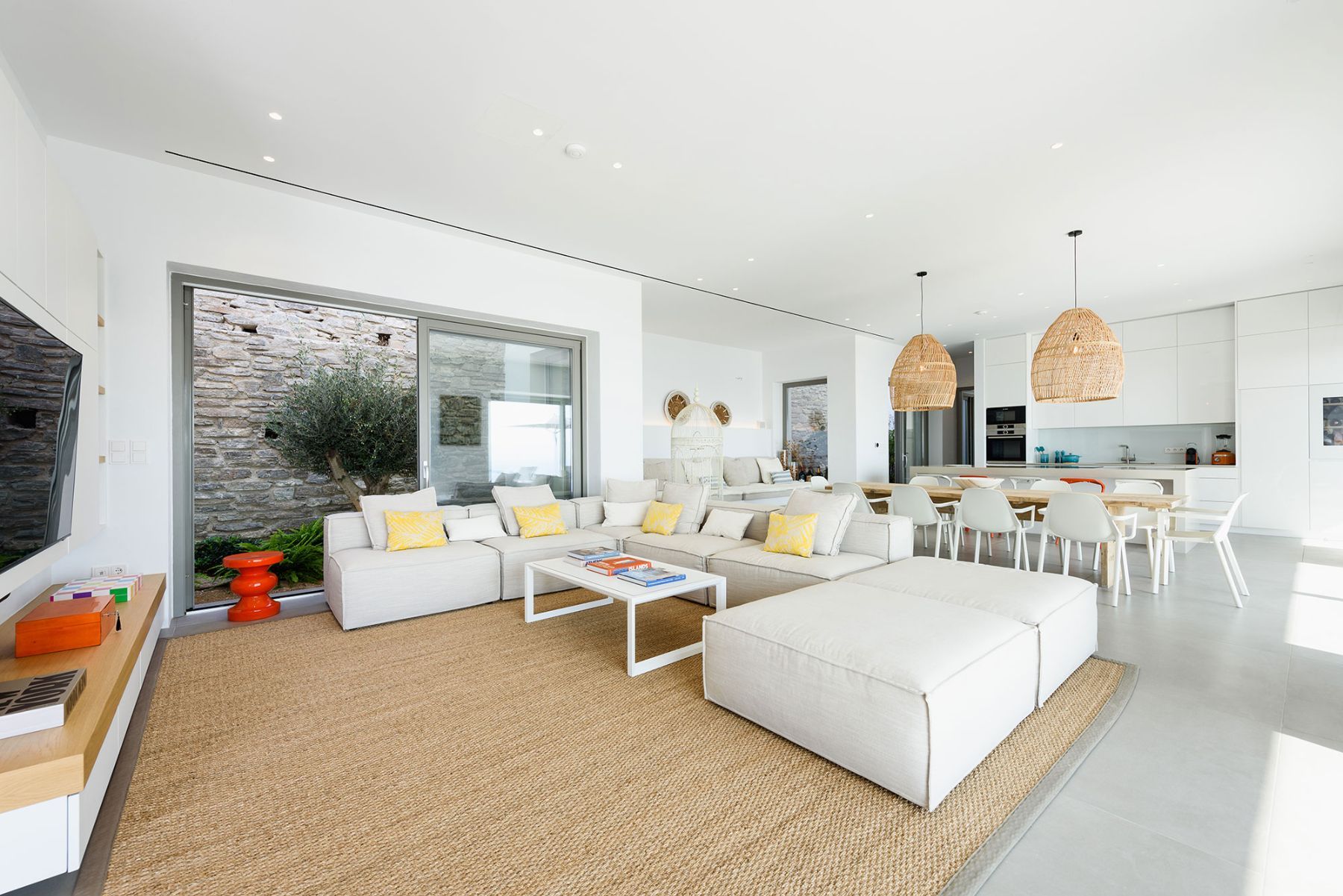 Modern open-plan living and dining area.