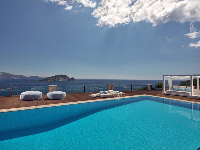 This two level modern Greek luxury villa on the Ionian island of Zakynthos, has a private pool and can host up to twelve guests.